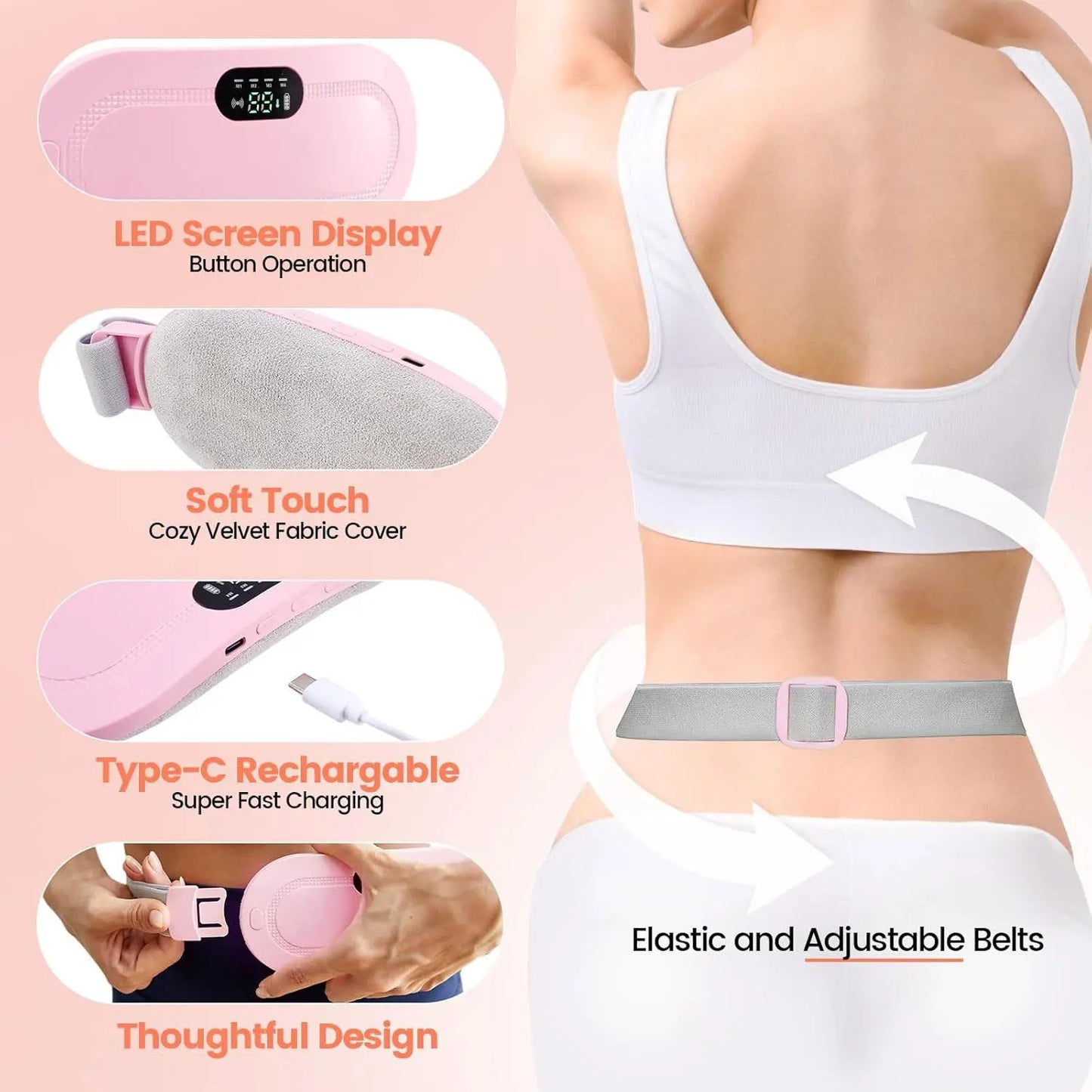 Experience Ultimate Comfort with the Cordless Menstrual Heating Pad - Smart Uterus Warmer Belt and Vibrating Abdominal Massager